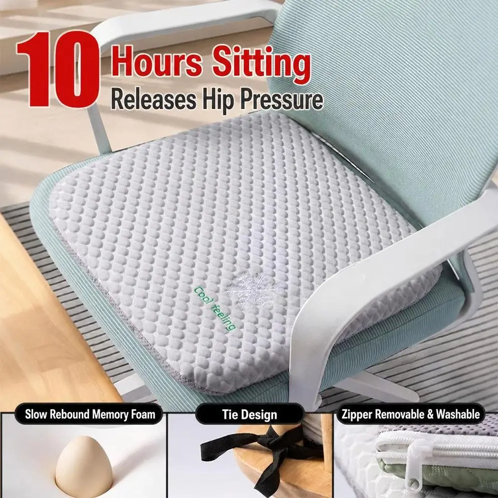 Memory Foam Chair Seat Cushion Anti-Slip Bottom Adjustable Straps Dining Chair Cushion Ultra Soft Rebound