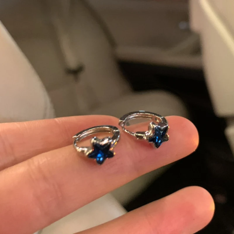 Y2K-pendientes de aro con forma de estrella azul para mujer y niña, aretes Vintage sencillos, regalo de joyería estética