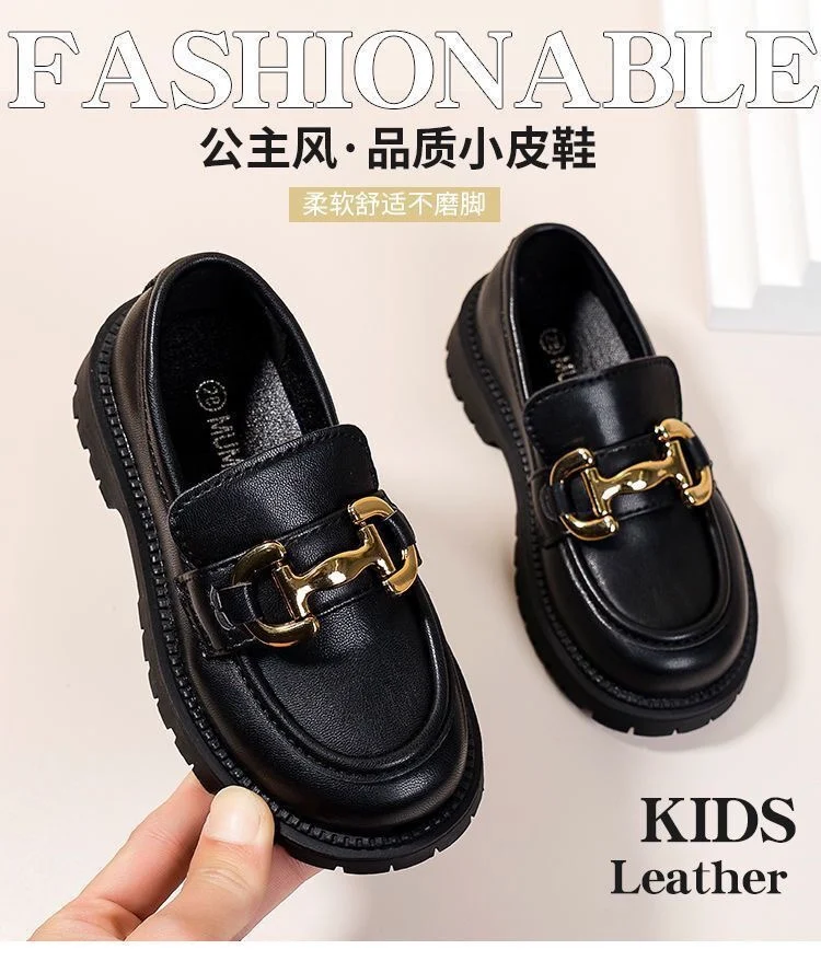 Girls' Black Princess Shoes 2024 Spring and Autumn Soft Soles Non-slip Foreign Style British Performance Loafers