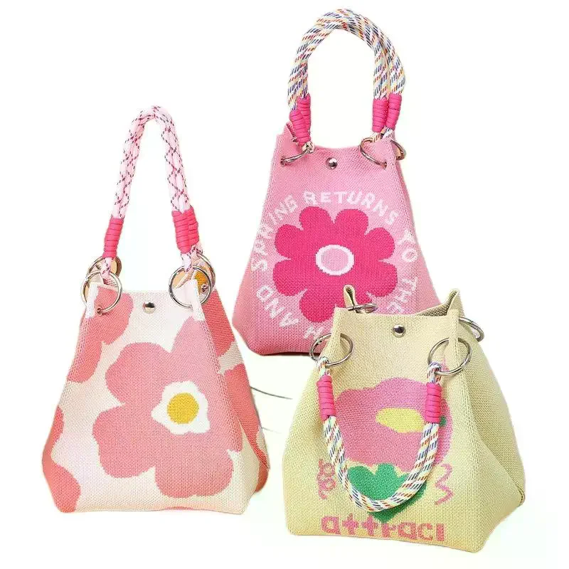 

New Summer Knitted Bucket Handbag Portable Commuting Coin Purse For Work And Travel Stylish City Simple Handbag