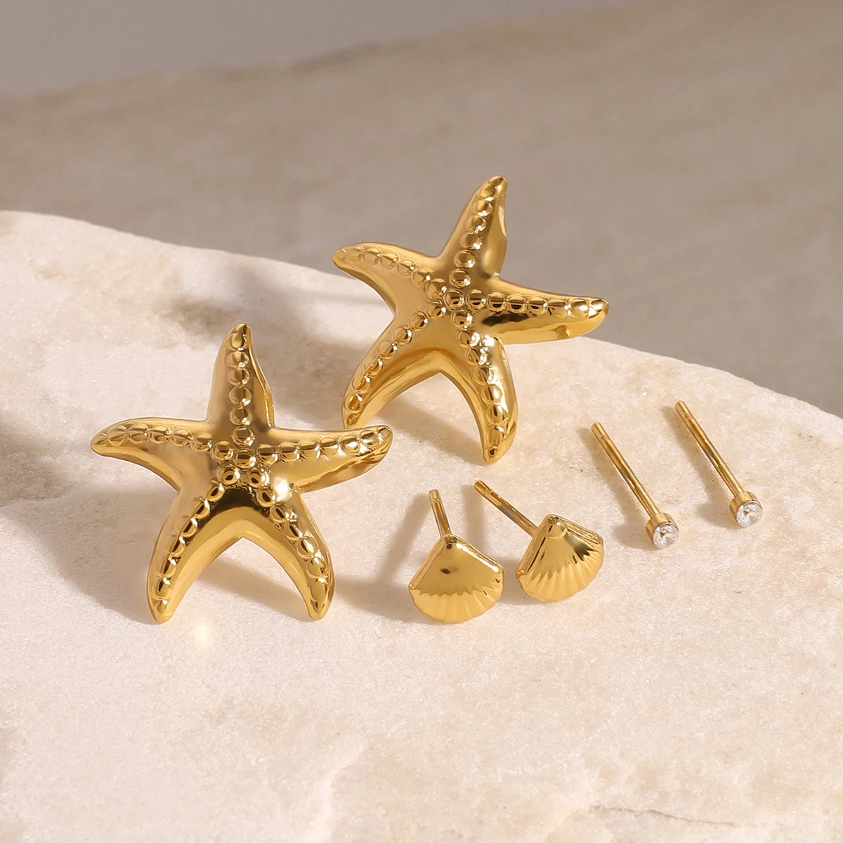 Uworld Exquisite 3-Pair Earring Set Shell Starfish Ear Studs Stackable Earrings Party Gift Women's Accessories