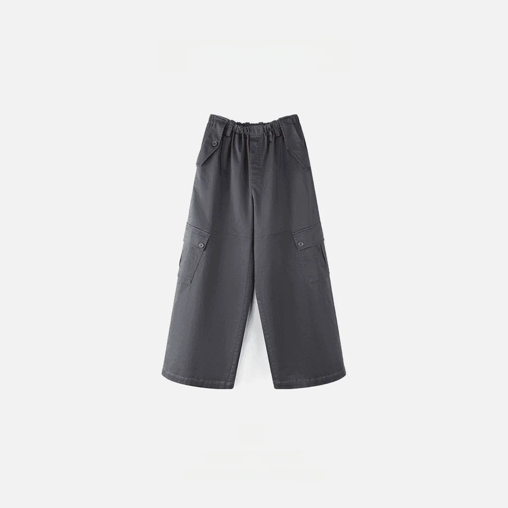 

Creative High Waist Elastic Workwear Pants Casual Cotton Trousers with Pockets Versatile Simple Style Ladies Fashion