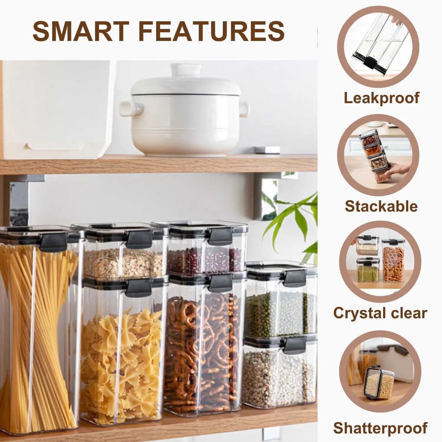 Clear Airtight Food Storage Containers with Lids, Plastic Canister for Kitchen Organizer Storage, for Flour, Sugar, Cereal, Rice