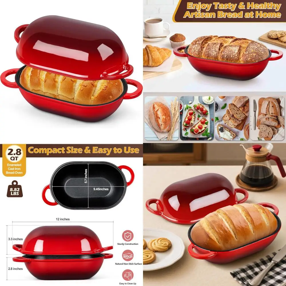 

Enameled Cast Iron Dutch Oven for Bread Baking - 2.8 QT Oval Pot with Lid, Perfect for Sourdough Loaves and Baking Enthusiasts