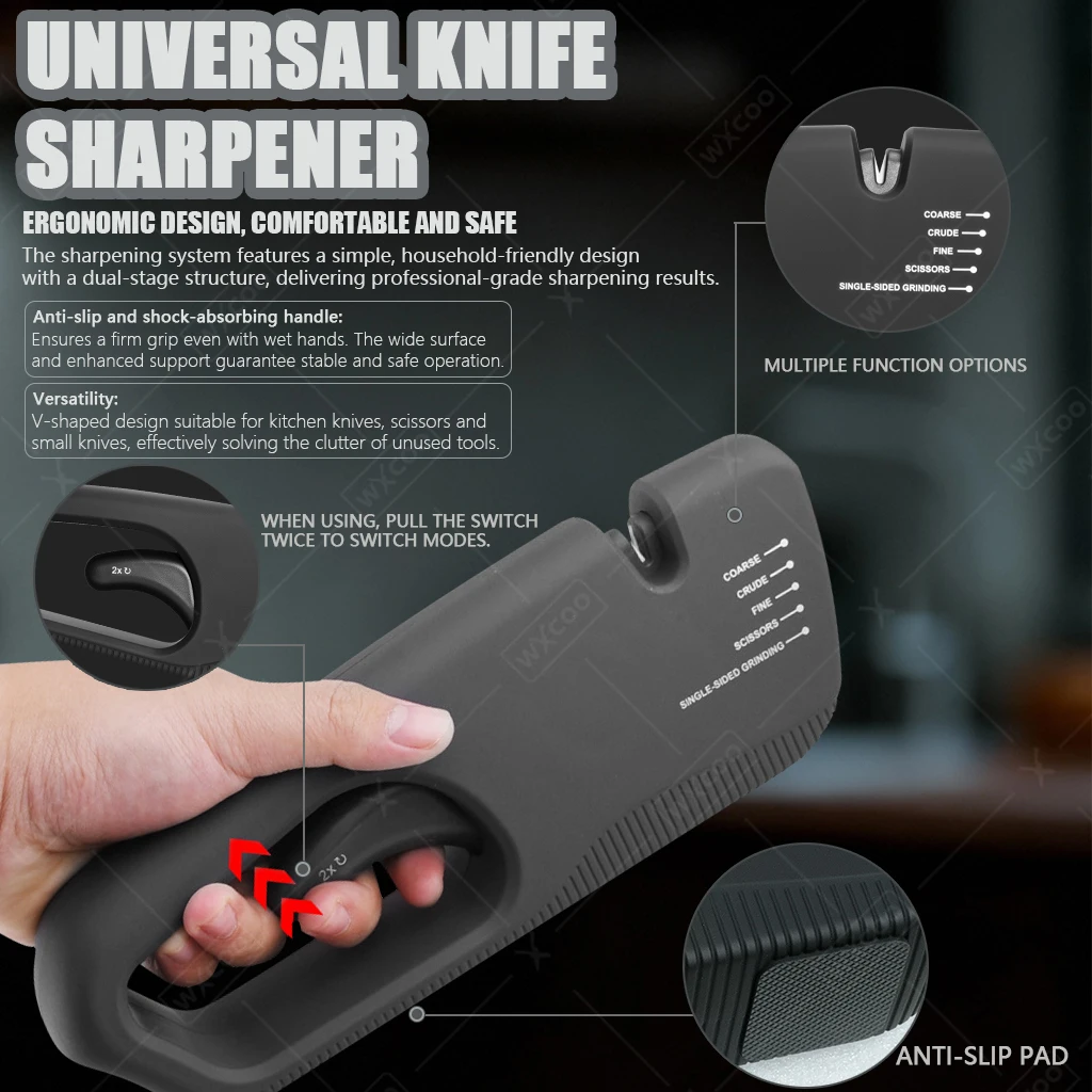 WXCOO 5-Stage Knife Sharpener for Kitchen Coarse Medium Fine Hones Blades Professional Tool for Sharpening Kitchen Knives