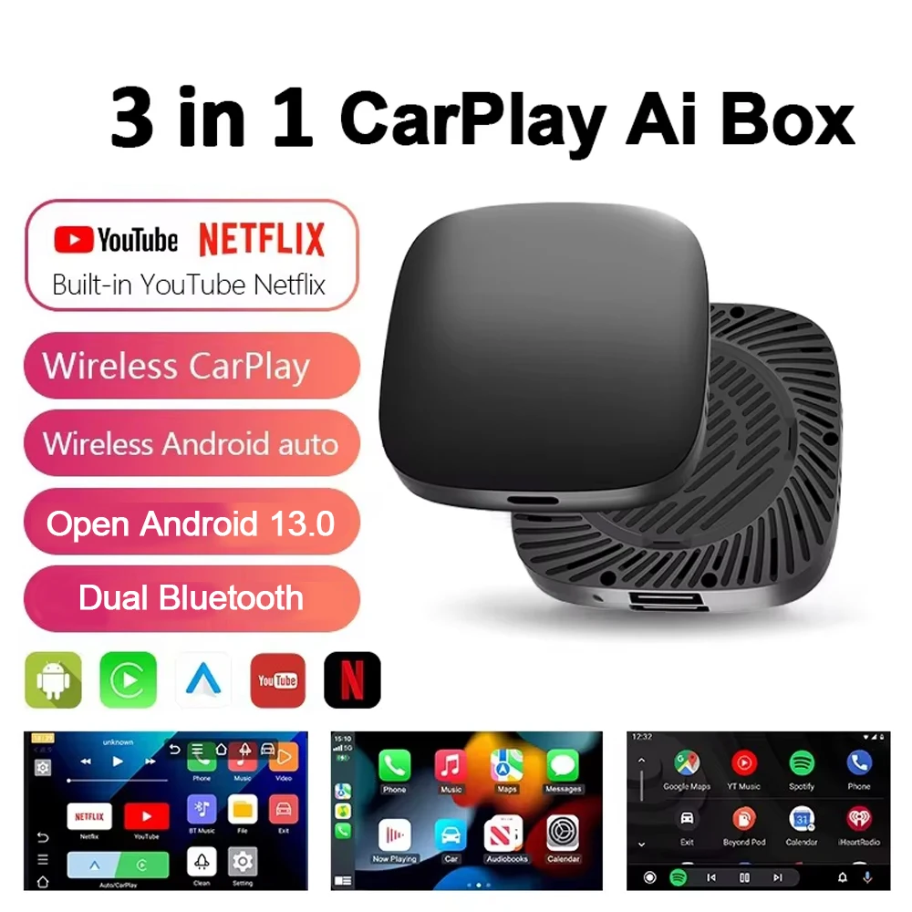 

New Carplay Ai Box Wireless Android Auto Wireless Carplay Adapter TV Box For Netflix YouTube Car Intelligence Systems
