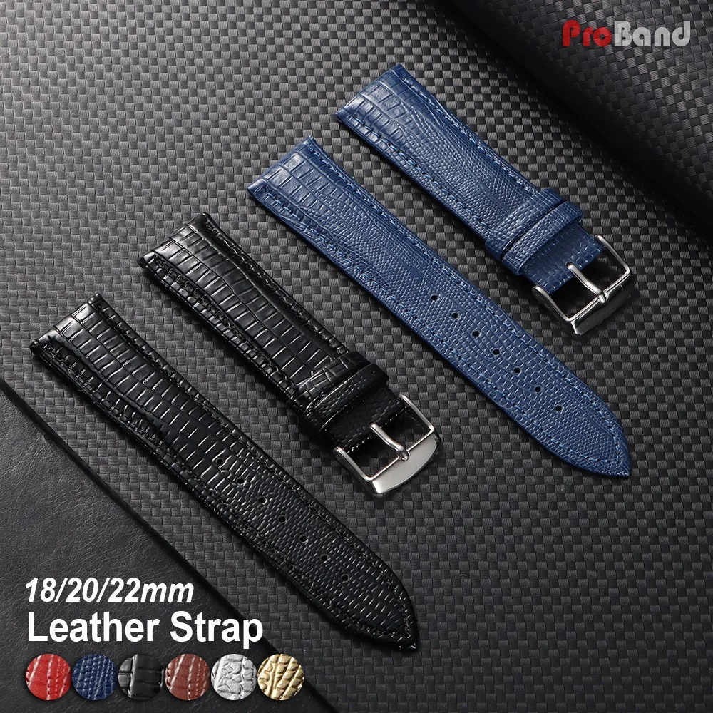 Lizard Pattern Leather Strap 18mm 20mm 22mm Black Red Leather Watch Band Men Bracelet Watch Accessories for Huawei for Seiko