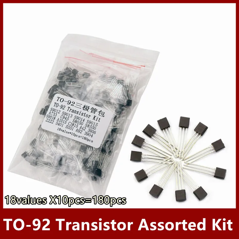 TO-92 Transistor Assorted Kit 18 values X10pcs=180pcs 2N2222 S9013 S9014 S9015 S9018 S8050 S8550 5551 5401 2N3904 2N3906 C1815