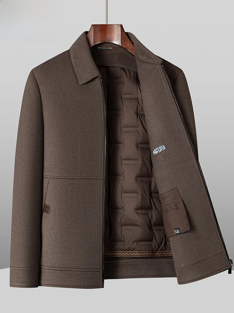 

TUCANO ort Woolen Coat Men's Detachable down Inner Casual Busin Jaet Outerwear Stand Fit Winter Coat Zipper Closure