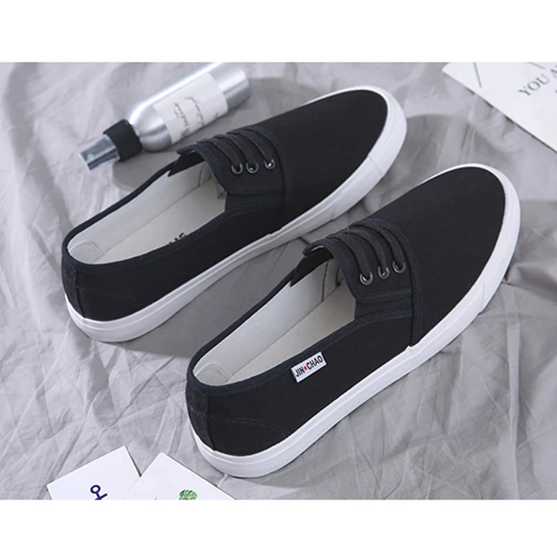 Sapatos de pano masculinos macios e respiráveis slip-on preto puro plano masculino marca sapatos casuais antiderrapantes d557