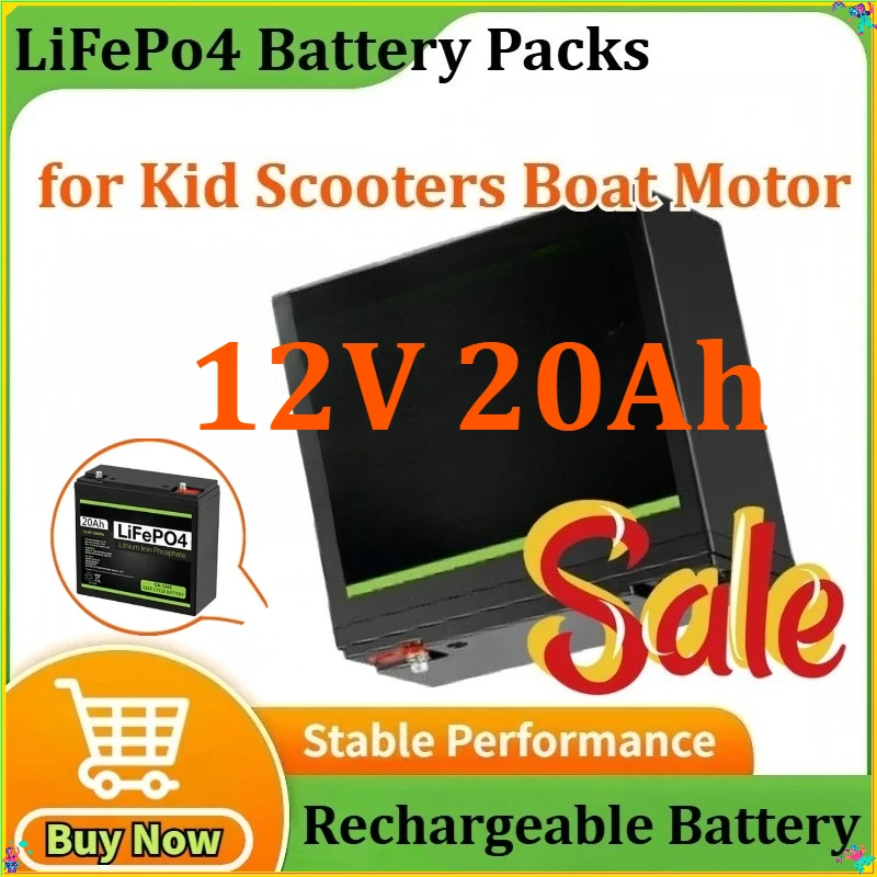 

Upgraded 12V Battery 20Ah LiFePo4 Battery Lithium Iron Phosphate 12V LiFePo4 Rechargeable Battery for Kid Scooters Boat Motor