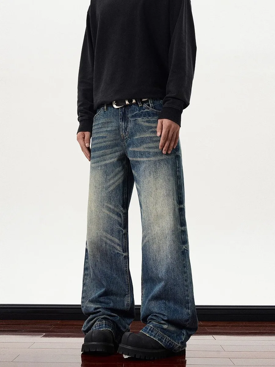 

Джинсы в американском ретро-стиле с текстурой, модные прямые брюки с легким расклешением, облегающие длинные джинсы для повседневной носки