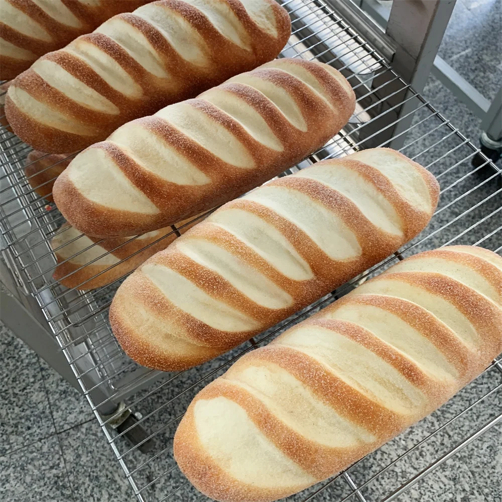 Oruga en forma de Baguette de grasa de 10 pulgadas de largo con levadura agrietada, coco, espolvorear, azúcar en polvo, modelo de comida, exhibición, panadería, decoración
