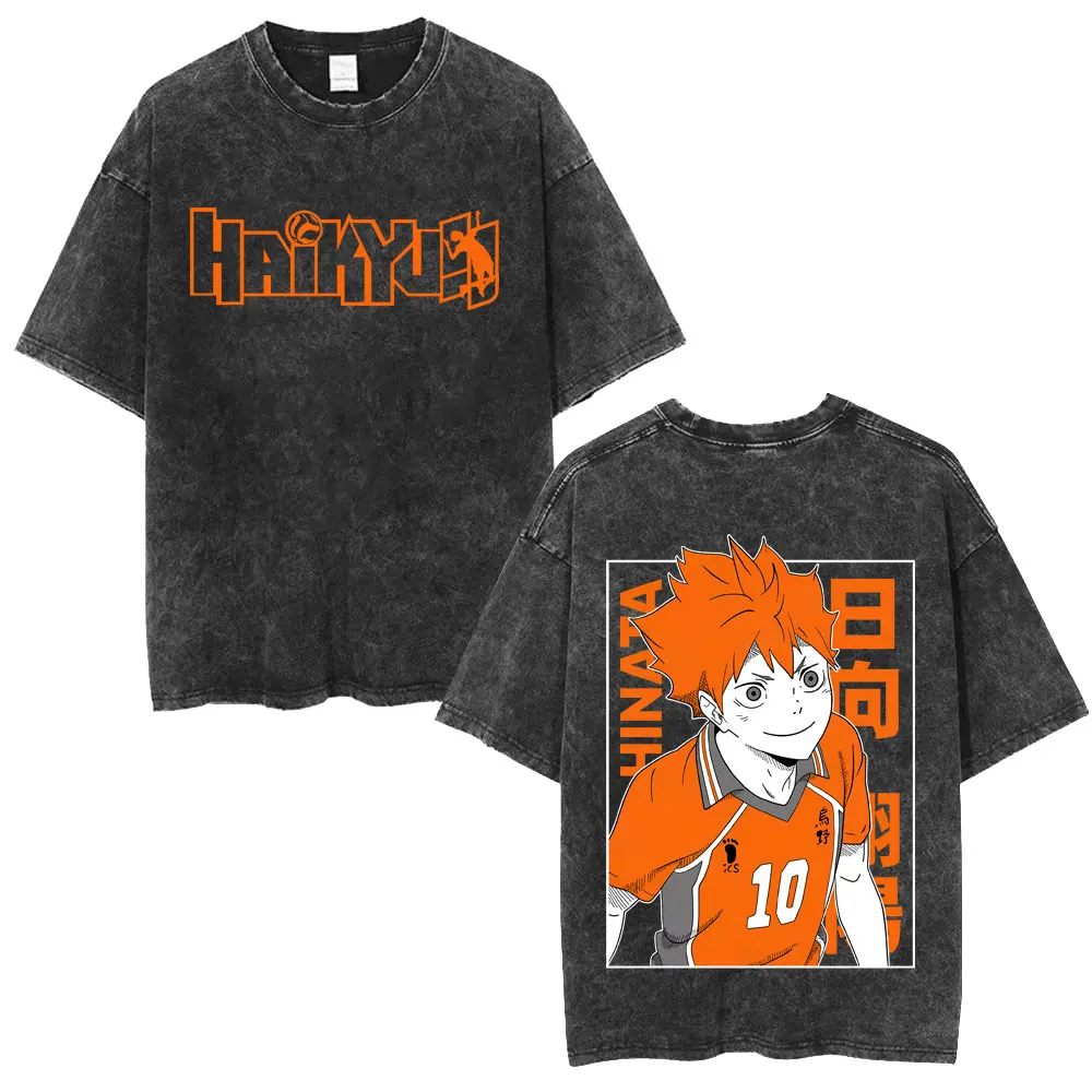 Gewaschenes Vintage Anime Haikyuu T-Shirt Tsukishima Kei T-Shirt für Männer und Frauen Manga Übergroßes T-Shirt Herren Lässiges Retro Baumwoll-T-Shirt – Detail 11