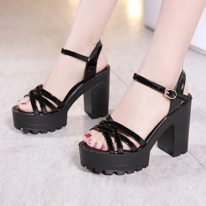 Quality Plus Size 32-43 Block Heel 8cm Platform Sandals Women Shoes Creepers 2024 Summer High Heels Sandals Ladies Office Shoe