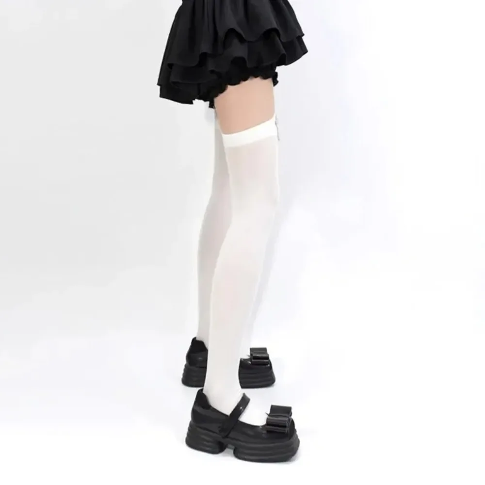 

Personality Cross Decoration Women Suspender Socks Thin Gothic Style Lolita Anime Stockings Solid Color Irregular Exposed Skin
