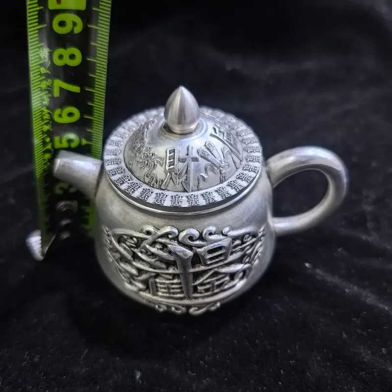 Copperware Orchid Silver Dragon Teapot and Wine Flask with Handle, Home Decorative Craft Ornament for Kung Fu Tea Ceremony