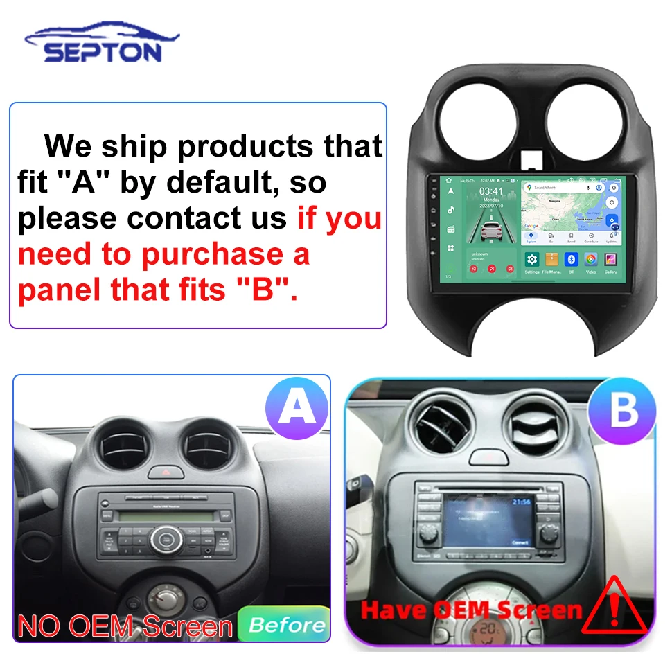 SEPTON Car Radio Screen for Nissan March MICRA 2010 2011 2012 2013 CarPlay Android Auto GPS WIFI Car Intelligent Systems Player