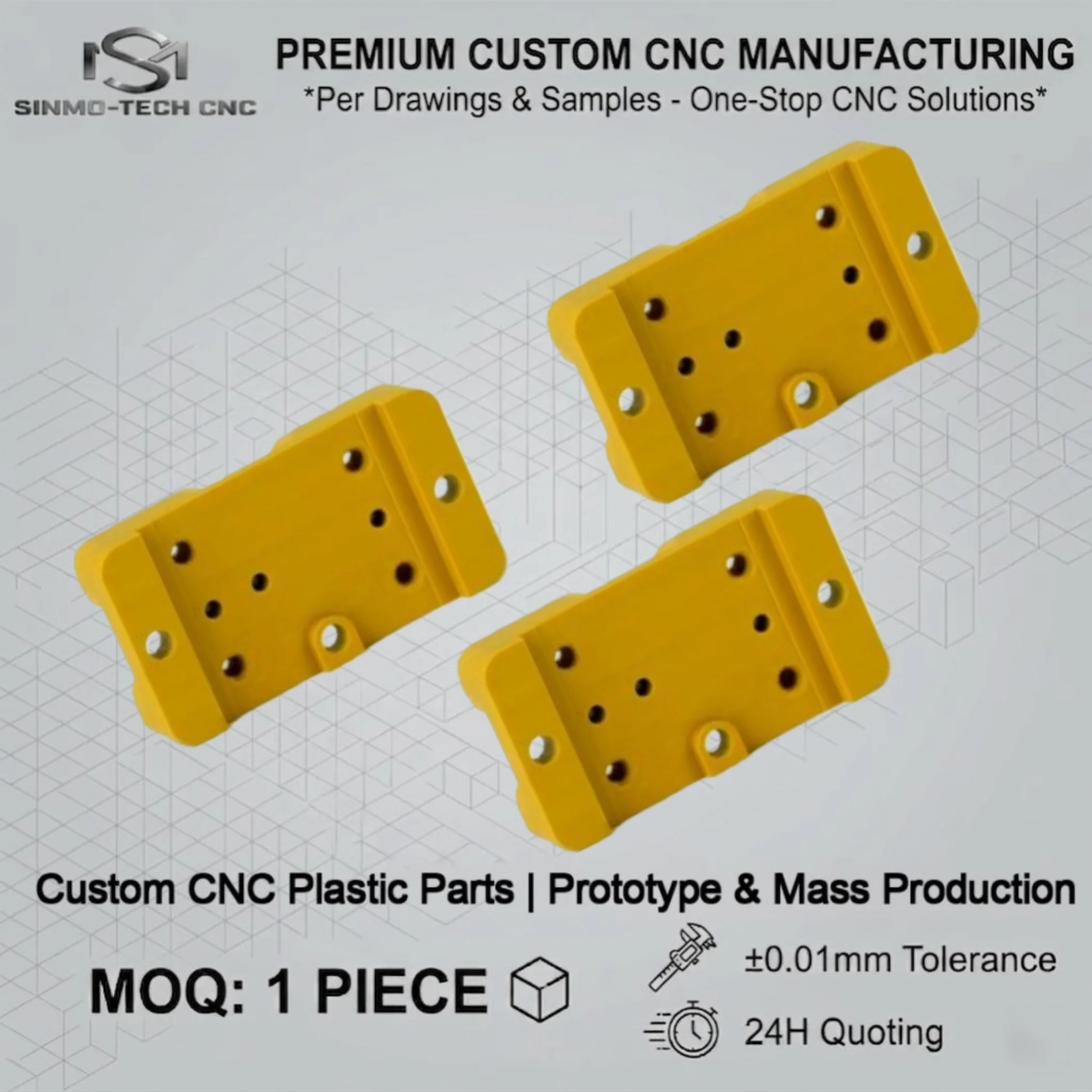 High Precision CNC Plastic Machining FR4 UHMWPE HDPE PC PMMA ABS Custom Components From CAD Drawings 1pc MOQ