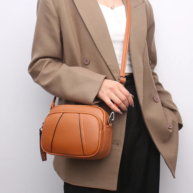 Einfarbige modische Niet Reiß verschluss Damen Handy tasche einfache weiche Leder Schulter Cross body kleine quadratische Tasche Handtasche – Detail 11
