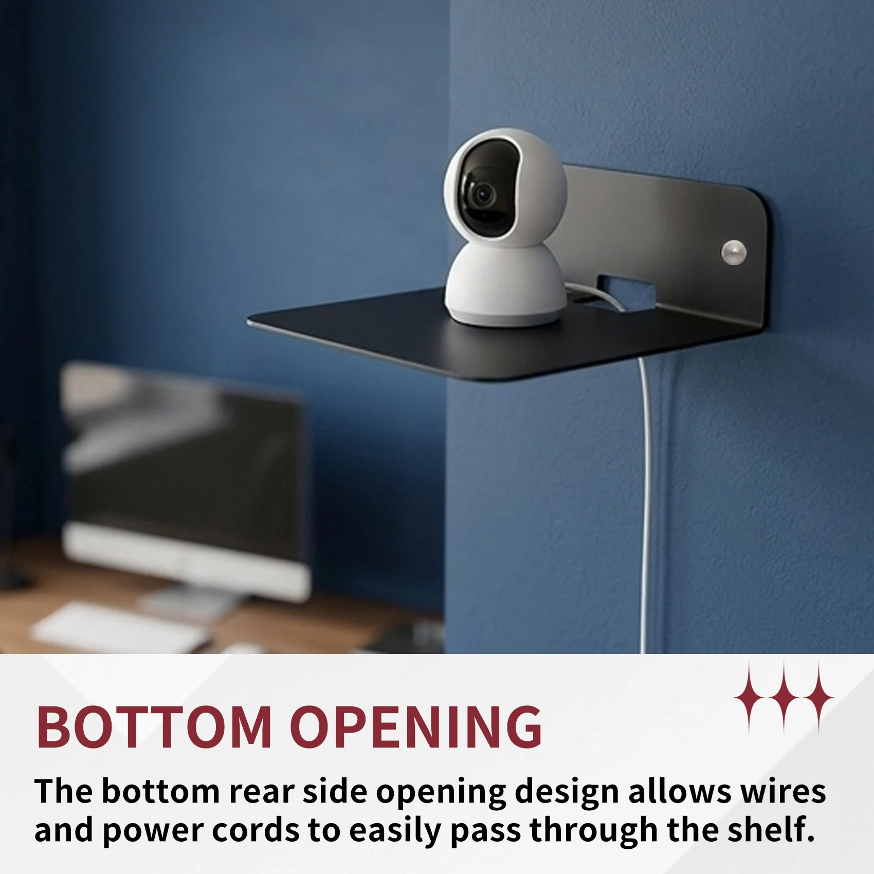 B86B Wall Mounted Speaker Shelf Stand, Multifunctional Holder for Webcam Cell Phone Speaker, Black, Carbon Steel