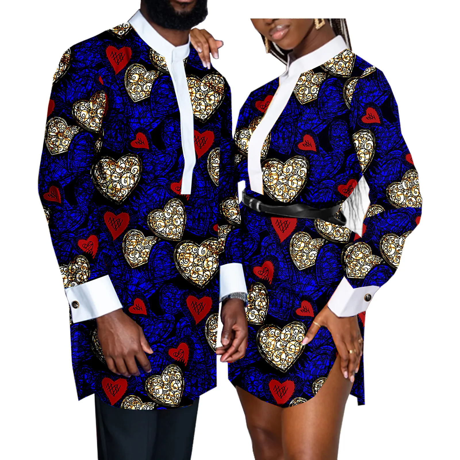 

African Shirts for Couple Men's or Women's Dashiki Tops Kente Print Clothes Ankara Attire Unisex Shirt No Belt