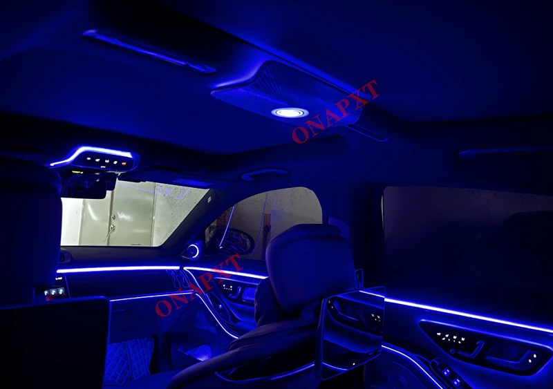 Для Benz для Maybach S-Class W223 2021 64-цветная автомобильная светодиодная атмосферная лампа оригинальный 4D вращающийся твитер динамик окружающий Фото №6