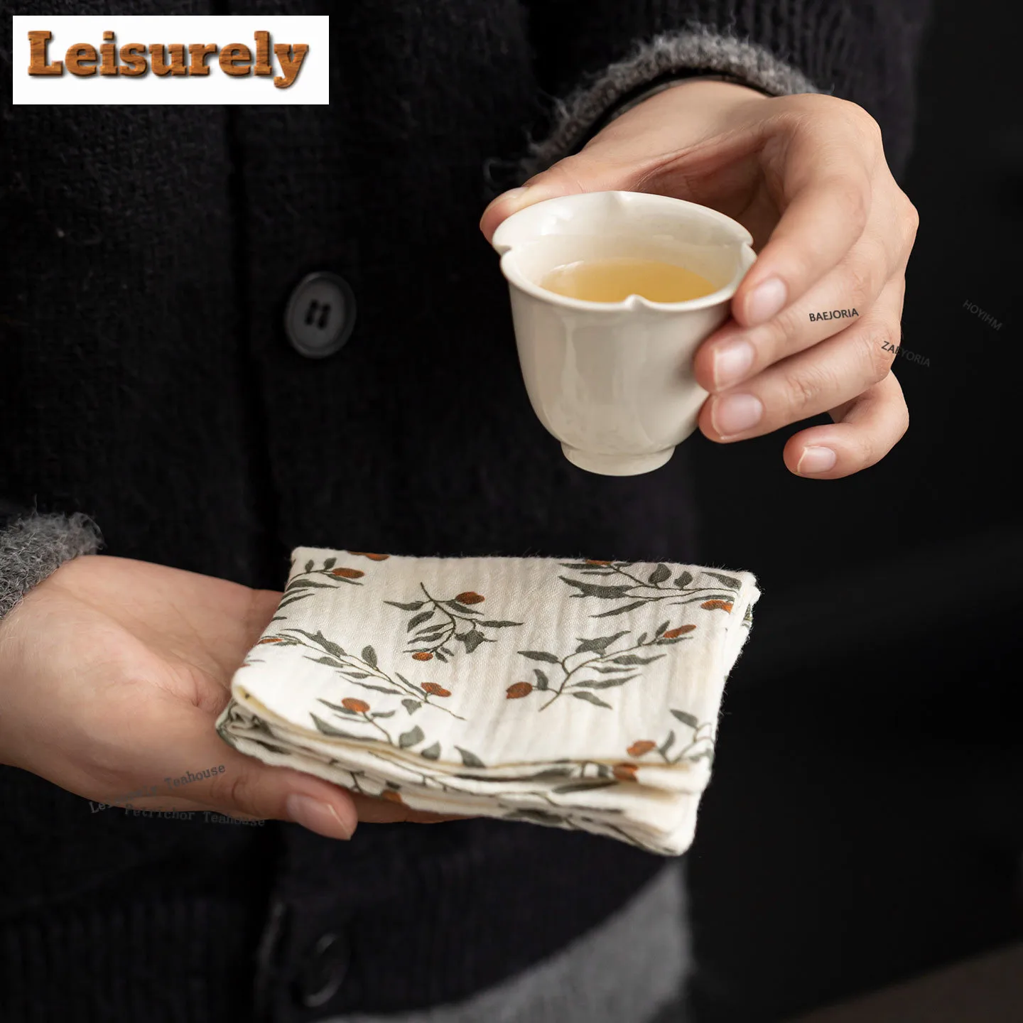 Flax Floral Fabric Tea Towel Traditional Dish Towels For Kitchen Cloth Napkins Tea Napkins Household Tea Cloth Drinkware Craft