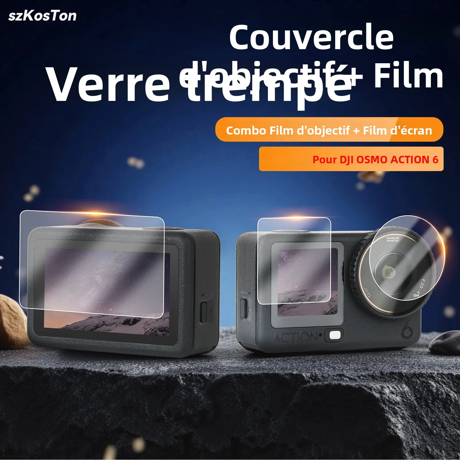 Protecteur d'écran pour caméra DJI OSMO Action 6 + couvercle de capuchon d'objectif, dureté 9H, protecteur en verre trempé, accessoires anti-rayures Protecteur d'écran pour caméra DJI OSMO Action 6 + couvercle de capuchon d'objectif, dureté 9H, protecteur en verre trempé, accessoires anti-rayures