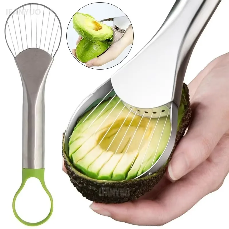 Avocado Slicer 2 in 1 Stainless Steel Avocado Cutter Peeler Knife Pitaya Kiwi Slicer Peeler Kitchen Gadget Fruit Vegetable Tools