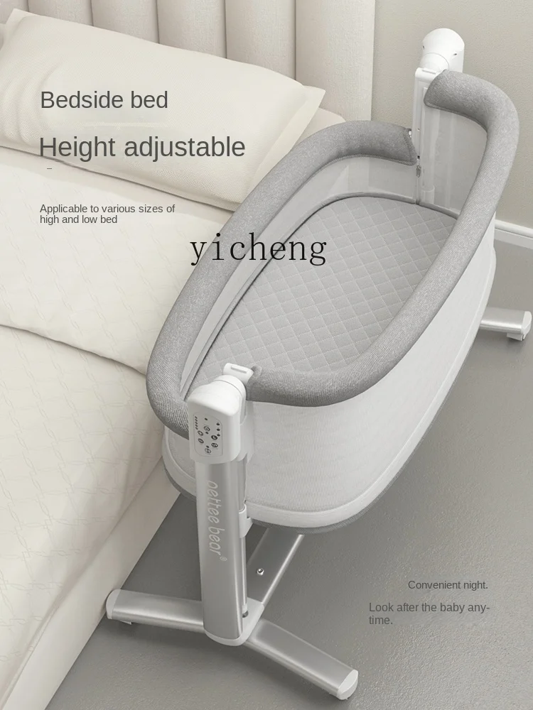 Tqh Pasgeboren Multifunctionele Elektrische Draagbare Opvouwbare Mobiele Baby Wiegbed Splitsen Groot Bed