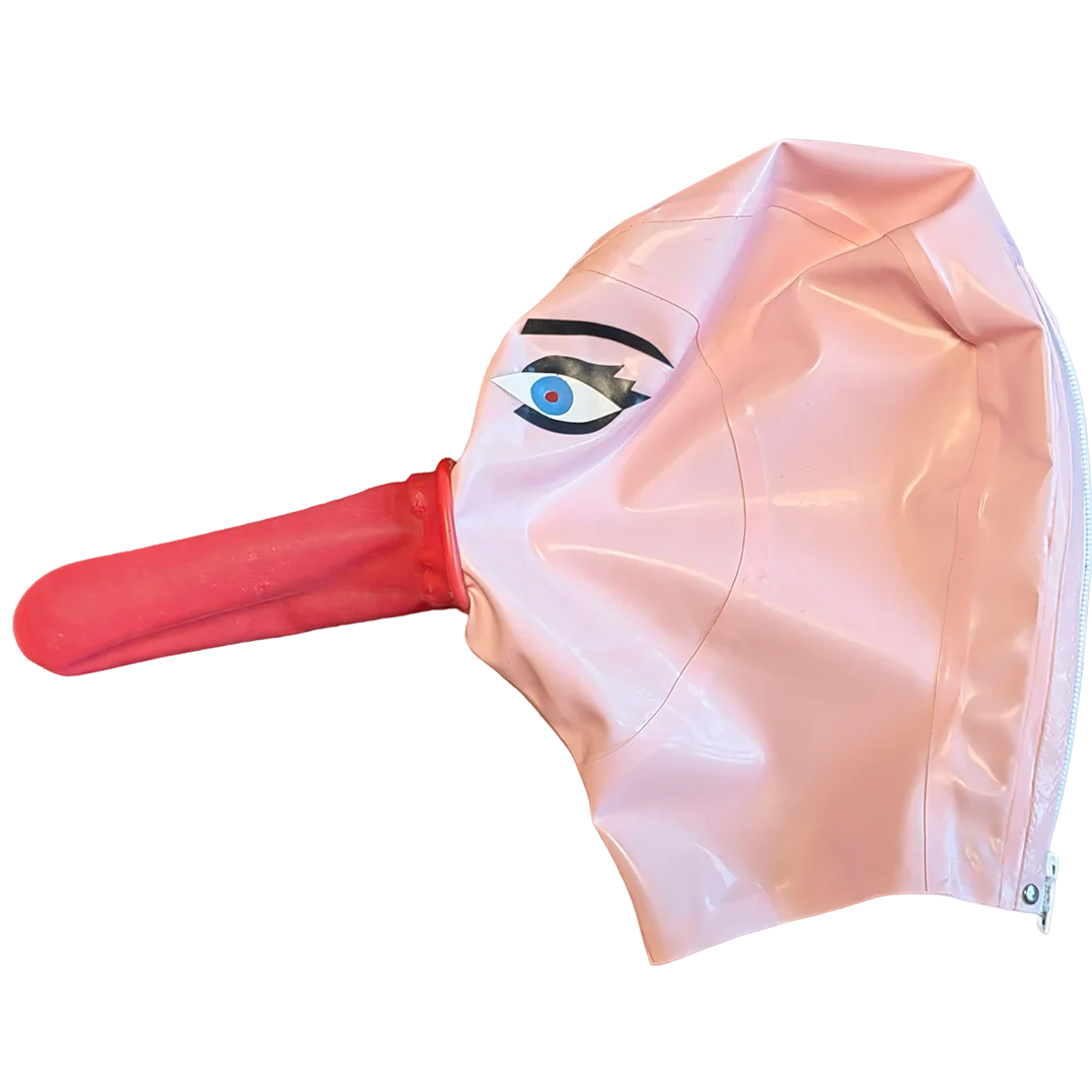 Baby Pink Latex Fetish Hood Mask with Mouth Hole