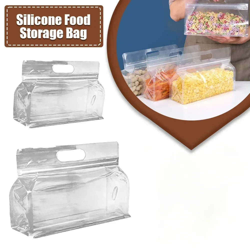 

5Pcs Silicone Food Storage Container Leakproof Reusable Stand Up Zip Portable Shut Bag Cup Fresh Bag Food Storage Bag Fresh Wrap