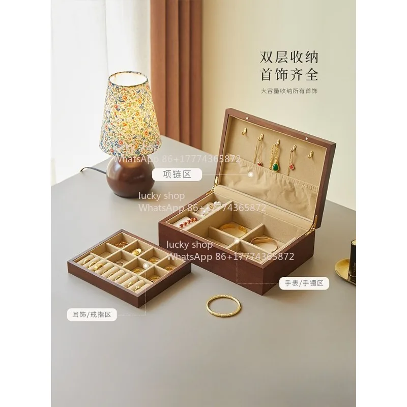 High-end Exquisite Necklace, Stud Earrings, Hand Jewelry Box, Gold Jewelry Box, Solid Wood.