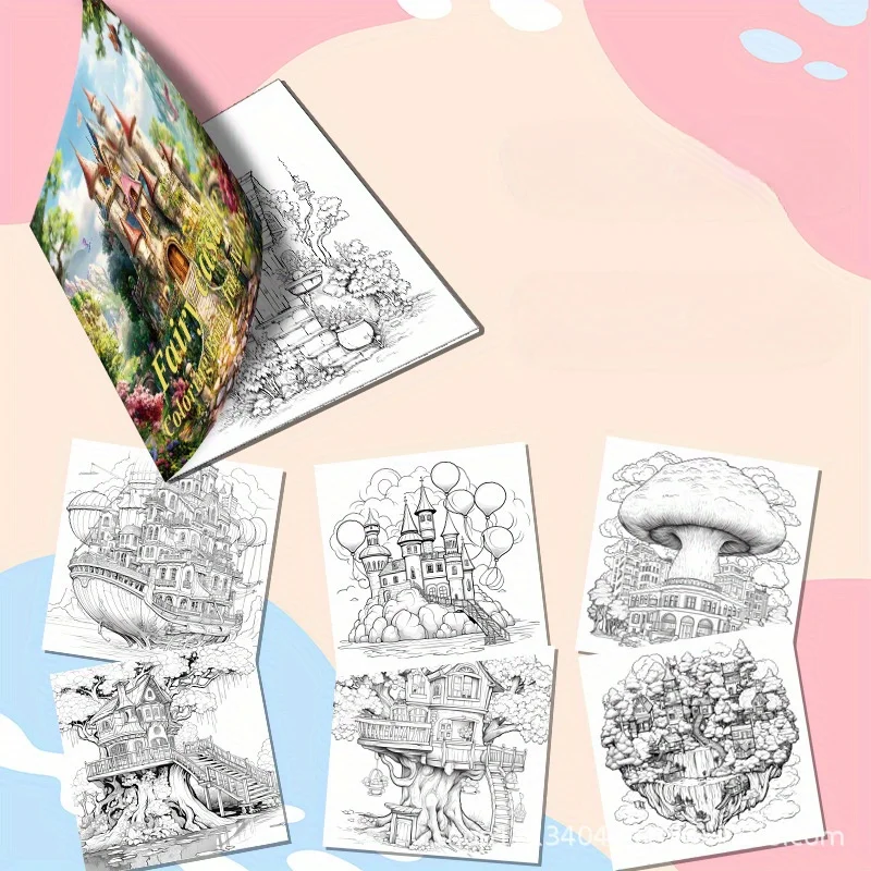 Fantasy Fairy Castle Design Coloring Book for Adults - 20Sheets, Premium Thick Paper, Mixed Color and Emotional Release