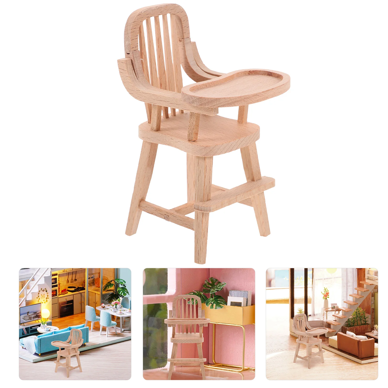 Wooden High Chair High Chair Wooden Baby Chair Models 1:12 Scale Desktop Chair Mini Furniture Dollhouse