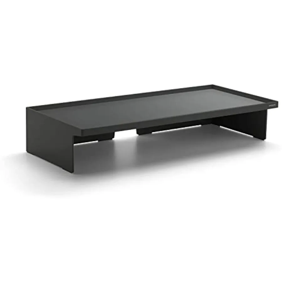 Dark Gray Monitor Riser with Lacquer-Like Finish and Cable Cutout in Back for Desk Organization Doubles as Multi-Use Shelf Stac
