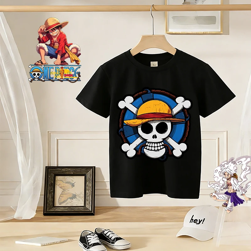 

Ones Piece Black T-shirt Cute Game Role Infant Tees O-neck Tops Kids Boy ShortSleeve Anime Streetwear Shirt Child Cotton Clothes