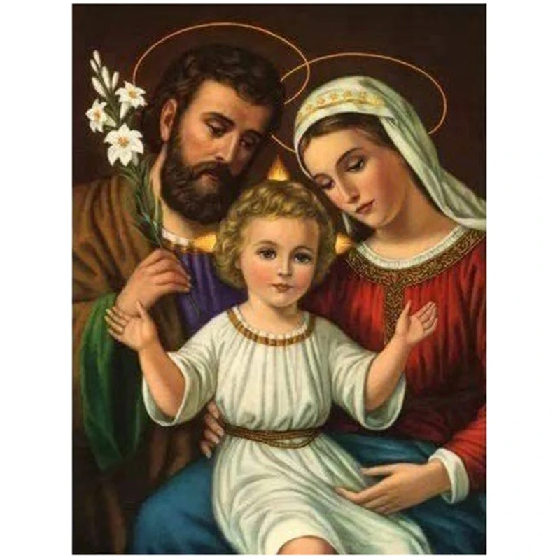 NEW-DIY Diamond Painting Diamond Embroidery Round Resin Diamond Cross Stitch Home Wall Decor 30X40cm,Jesus Holy Family