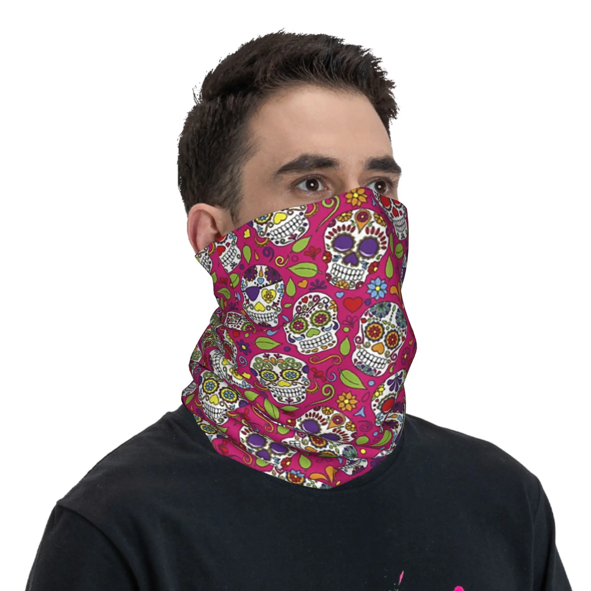 Sugar Skull Mexican Flower Halloween Day Of The Dead Bandana Neck Cover Printed Mask Scarf Headband Running Unisex Adult Winter