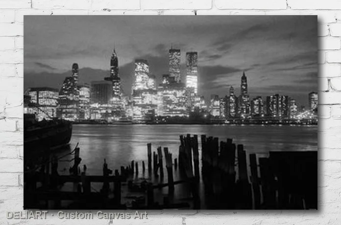 

NEW YORK CITY BLACK AND WHITE SKYLINE Canvas Poster - NYC RIVER Custom Size Available Room Decoration Home Decor Wall Art