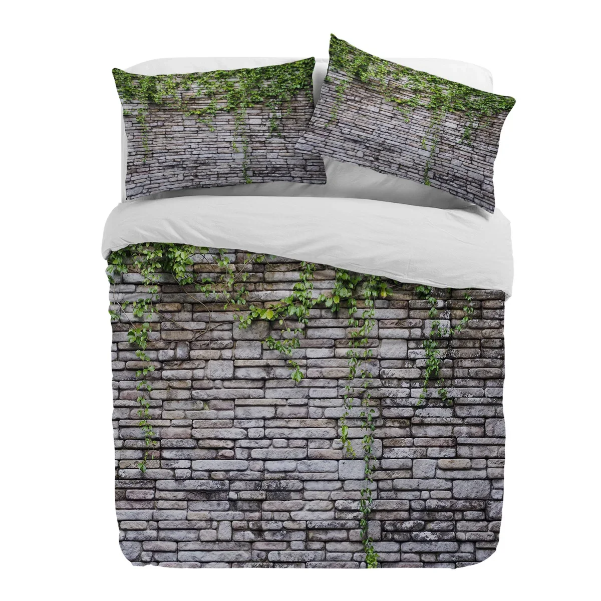 Plant Green Ivy Wall Vintage Style 3pcs Duvet Cover Set with Pillow Case Double Comforter Bedding Set Quilt Cover Couple Bed