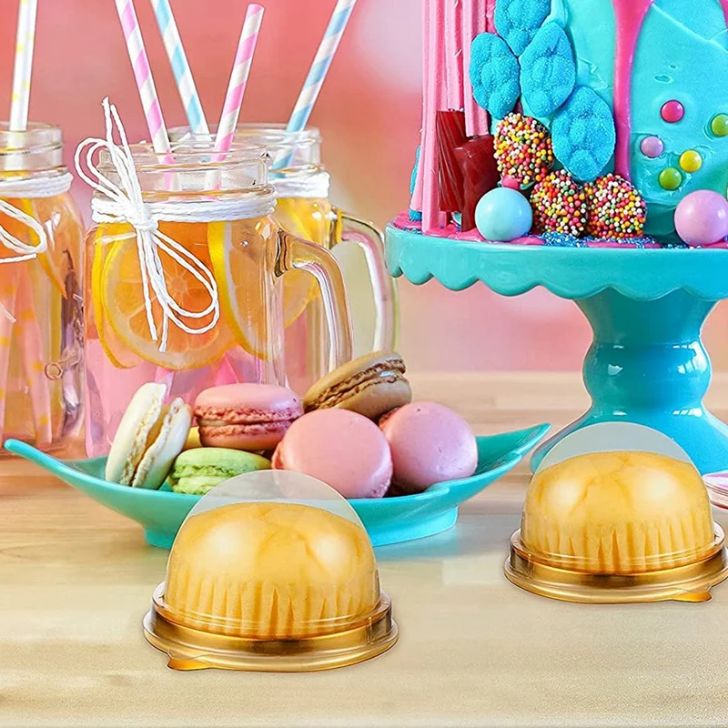 HOT-150 Pcs Clear Plastic Mini Cupcake Boxes Muffin Pod Dome Muffin Cake Container Box Individual Cupcake Dessert Container