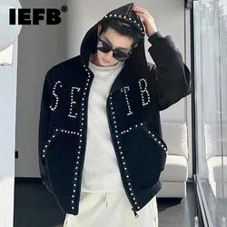 IEFB 2024 Pearl Decoration Men's Sweatshirt Letter Pattern Trendy Male Hooded Jackets Autumn Men Clothing Niche Design 9C4482