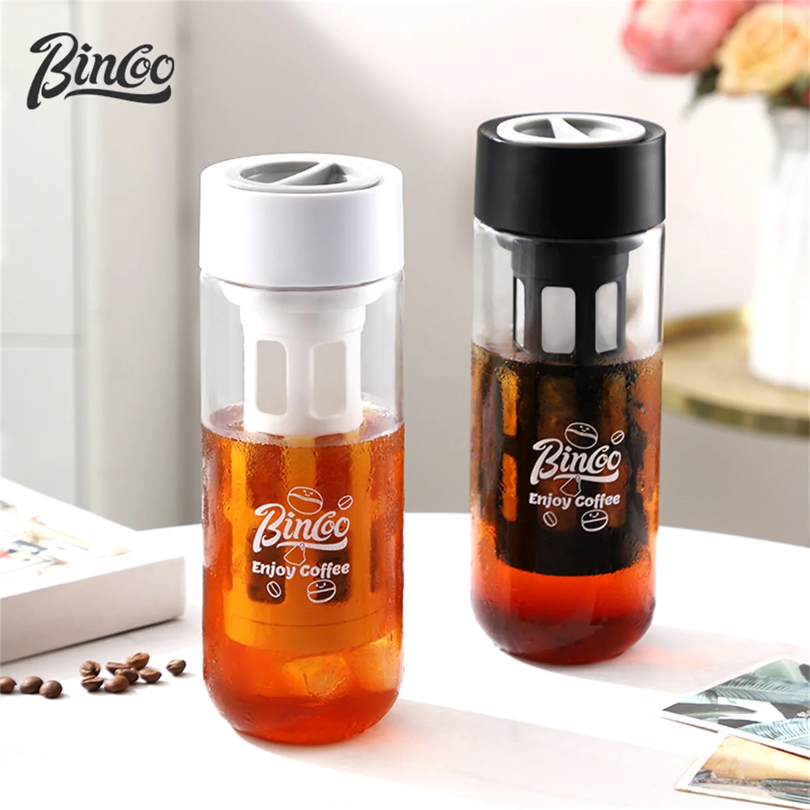 Bincoo Multi-Functional 650ML Cold Brew Coffee Maker with 300-Mesh Filter,Leak-Proof Plastic Cup for Coffee and Fruit Tea