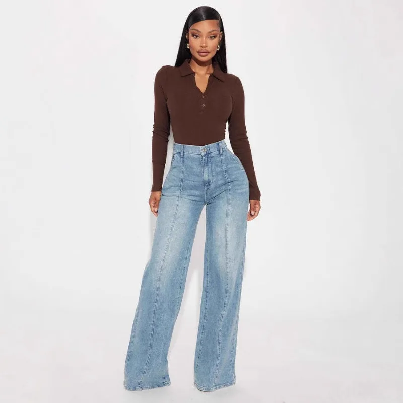 High Waist Straight Jeans Women Full Length Jean Washed Leisure Denim Pants Loose Zipper Streetwear Solid Slim Women Pants