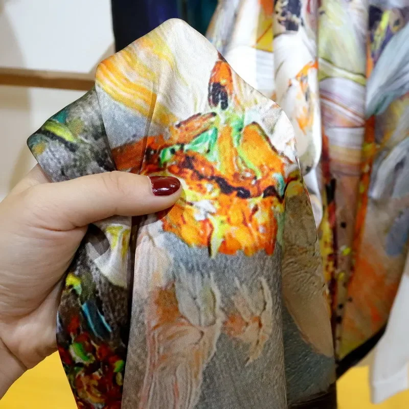 الراقية أنيقة المرأة رائعة النفط اللوحة "بلوم" المطبوعة جودة 16 مللي متر عادي الحرير الحرير المدرفلة يدويا حافة وشاح كبير شال