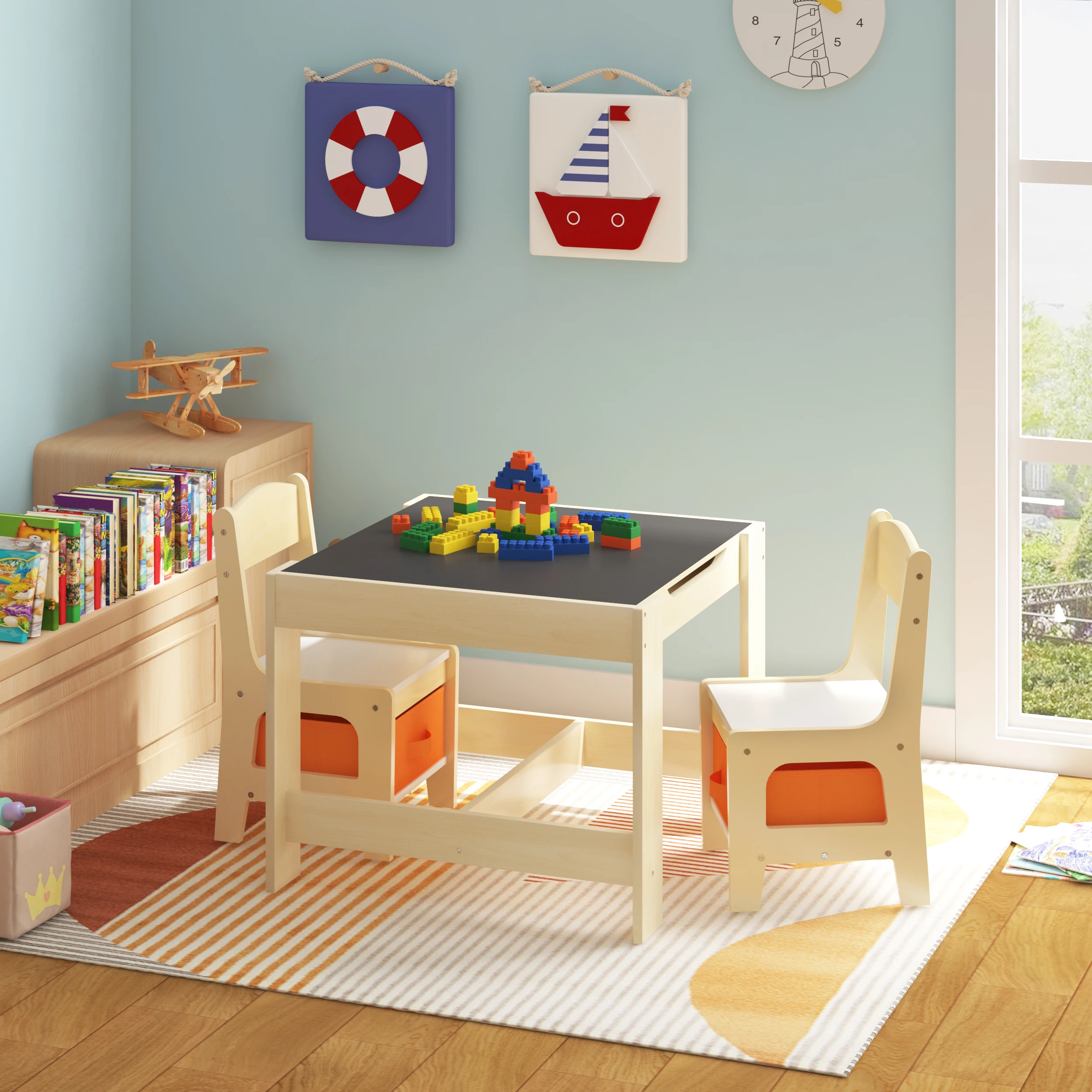 WOLTU Set da 1 Pezzo: Tavolo in Legno con 2 Sedie per Bambini, Scrivania e Sgabelli per Bambini in Età Prescolare, Tavolo e Sedie per Attività e Gioco