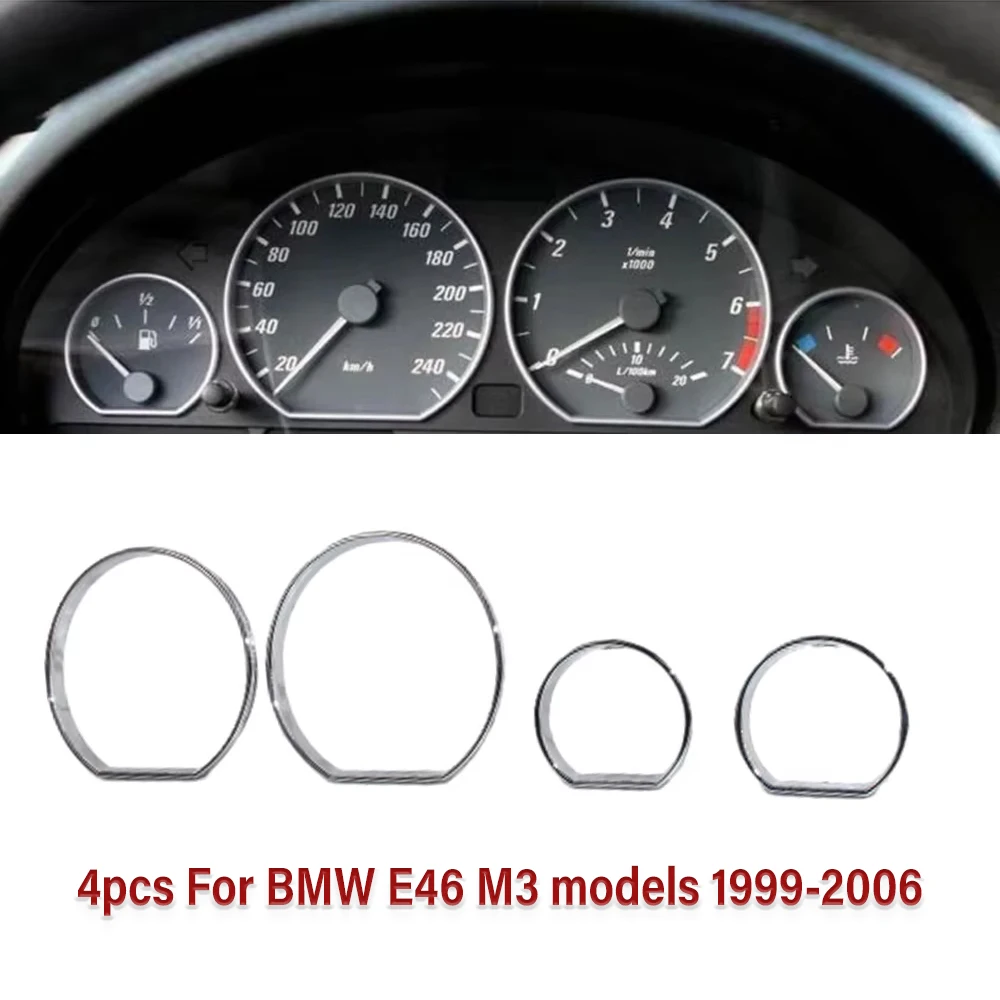 4x Chrome Gauge Dash Dial Rings Bezel Trim Speedometer AC for BMW E46 3 Series 1999-2006 Car Circle Styling Cover Accessories