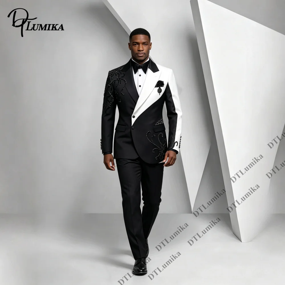 Made‑to‑Measure Men Contrast Color 2‑Piece Wedding Suit Fashion Gentleman Outfit for Fashion Event Photoshoot Premiere Parties